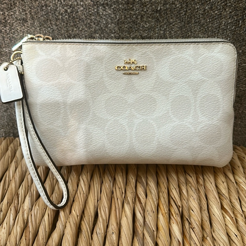 Coach Double Zip Wristlet Canvas white